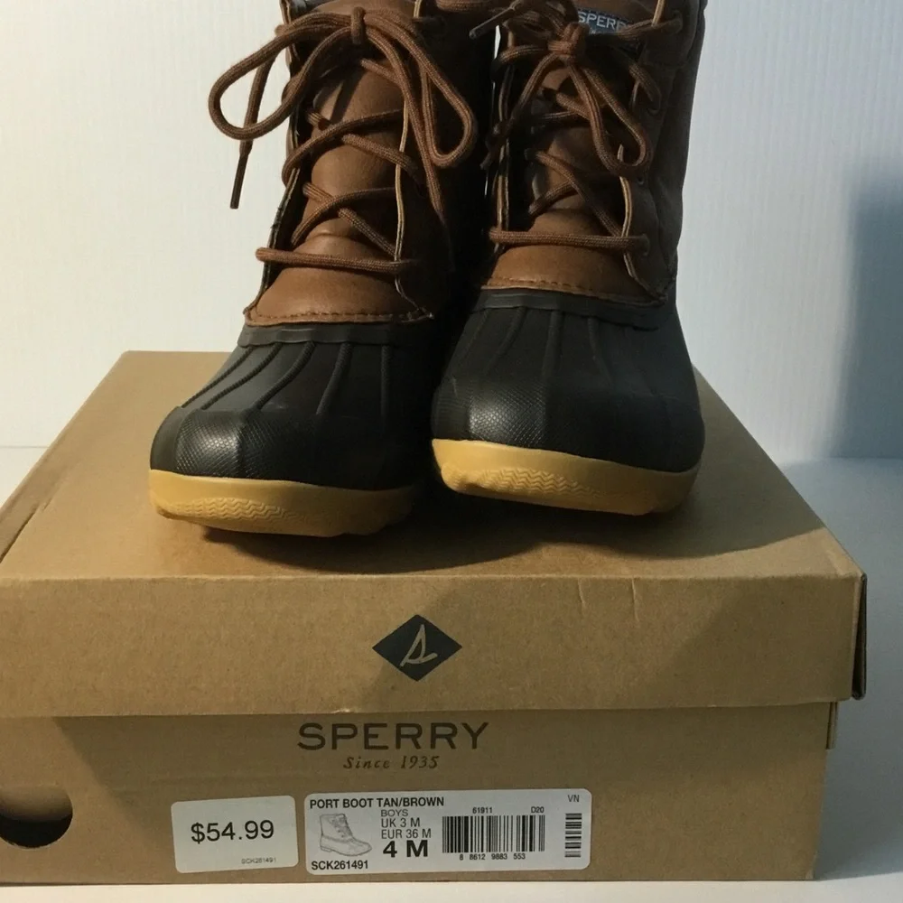 Sperry Brown Leather and Black Rubber Lace-Up Duck Boots